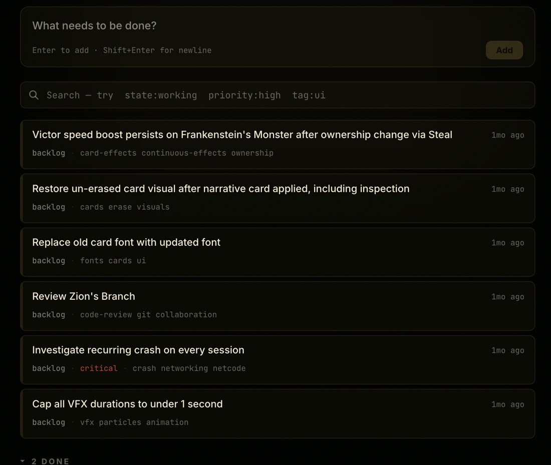 The task intake list